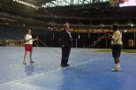AAU President Bobby Dodd gets a double dutch lesson from Jump Rope Sports Chair, Jim McCleary